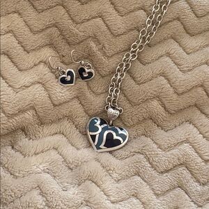 Brighton Silver Heart Necklace and Earrings Set